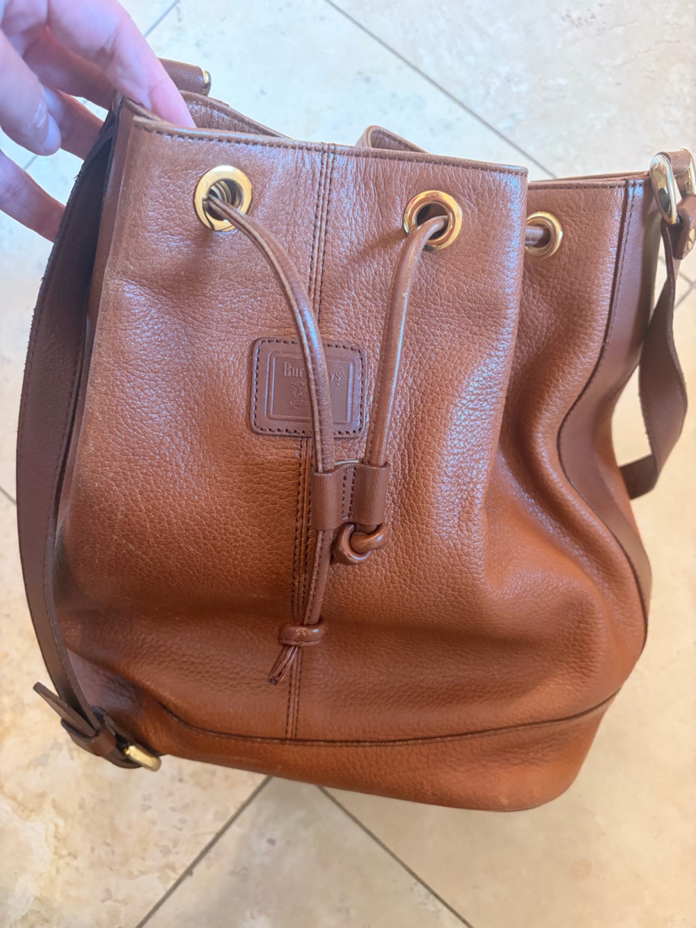 Burberry Brown Leather Drawstring Shoulder Bag